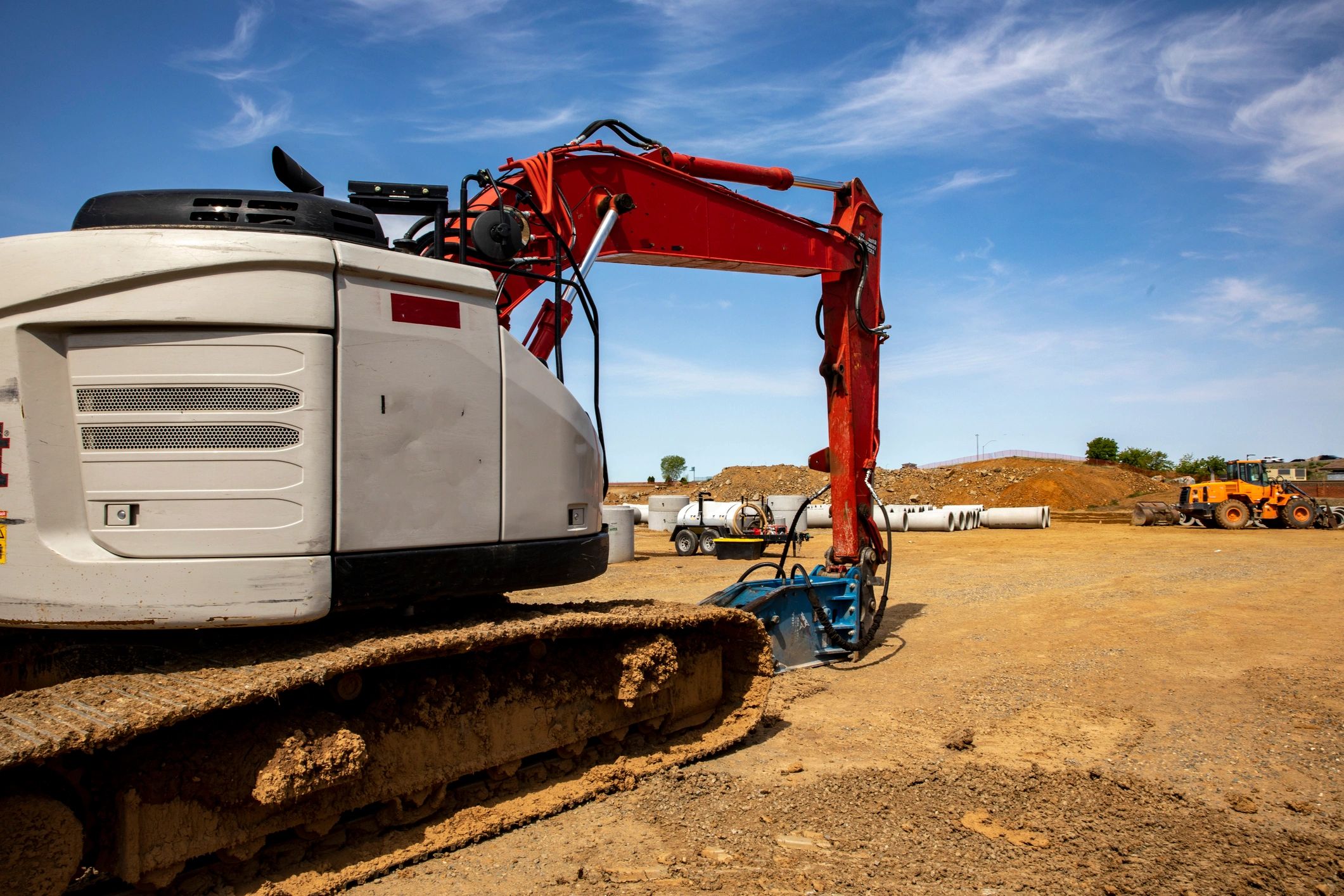Excavator on active construction site