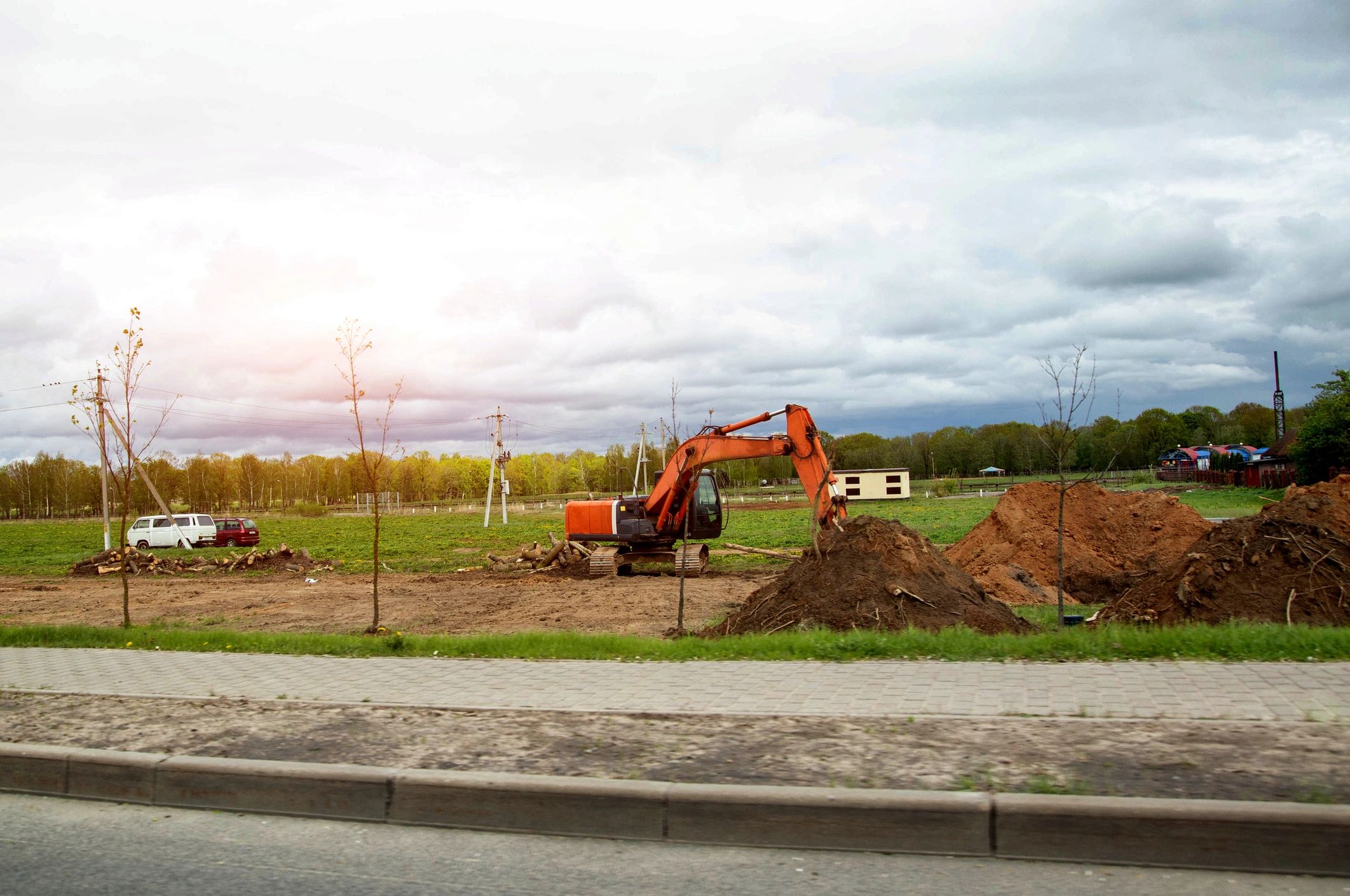 Excavation project site with dirt piles